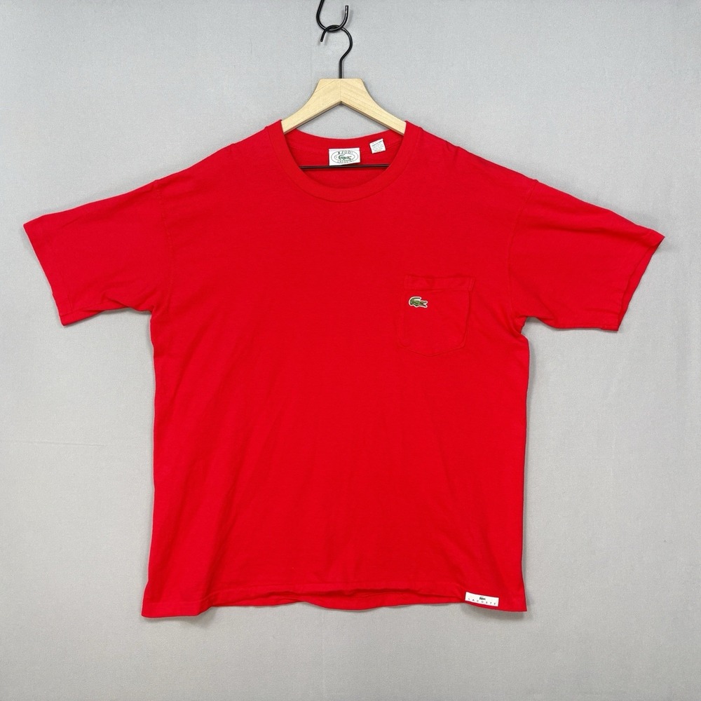 Vintage IZOD Lacoste Pocket T-Shirt Crewneck Red Single Stitch L USA MADE Logo